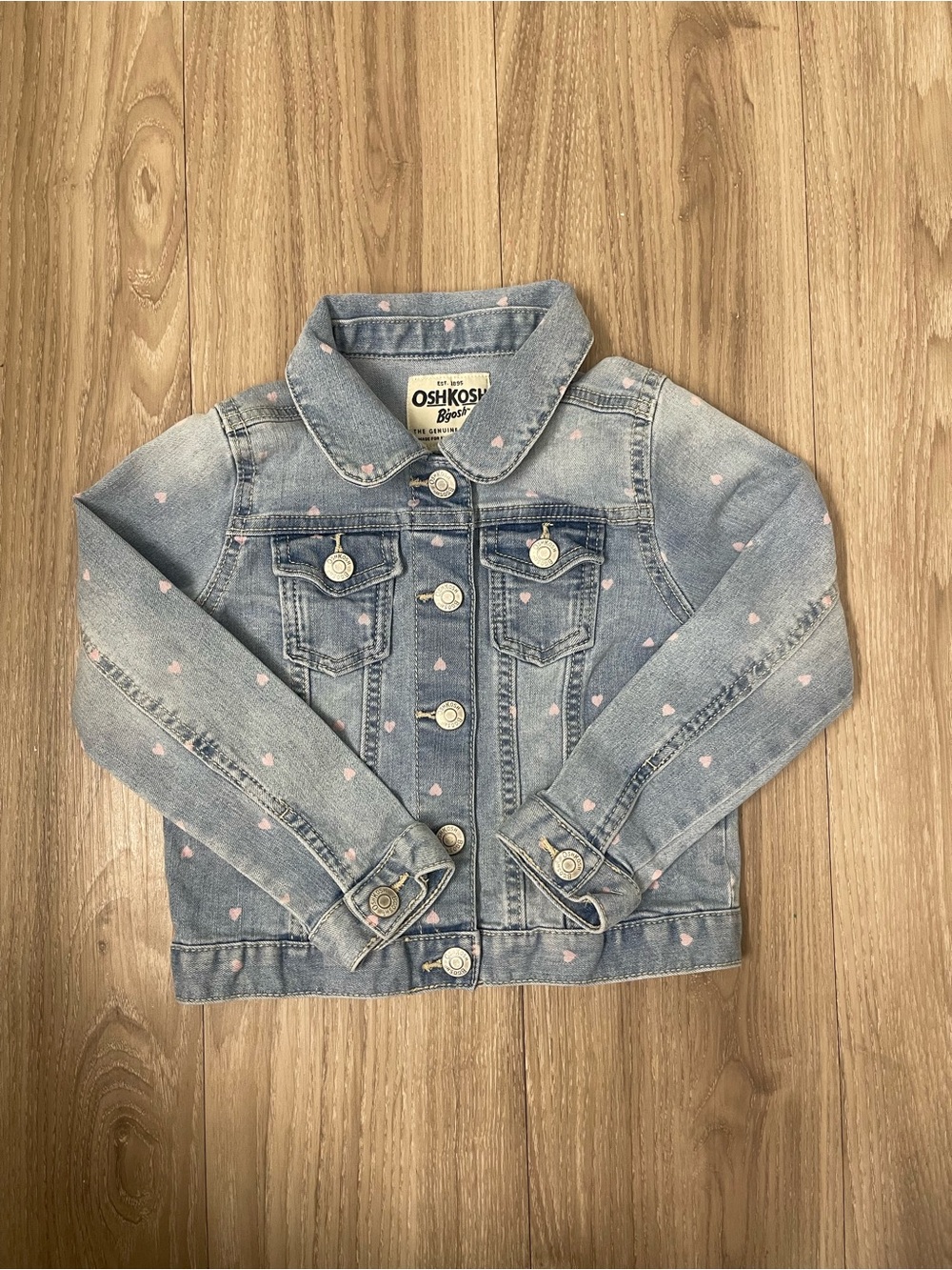 OshKosh B'gosh Light Blue Denim Jacket with Pink Heart Accents